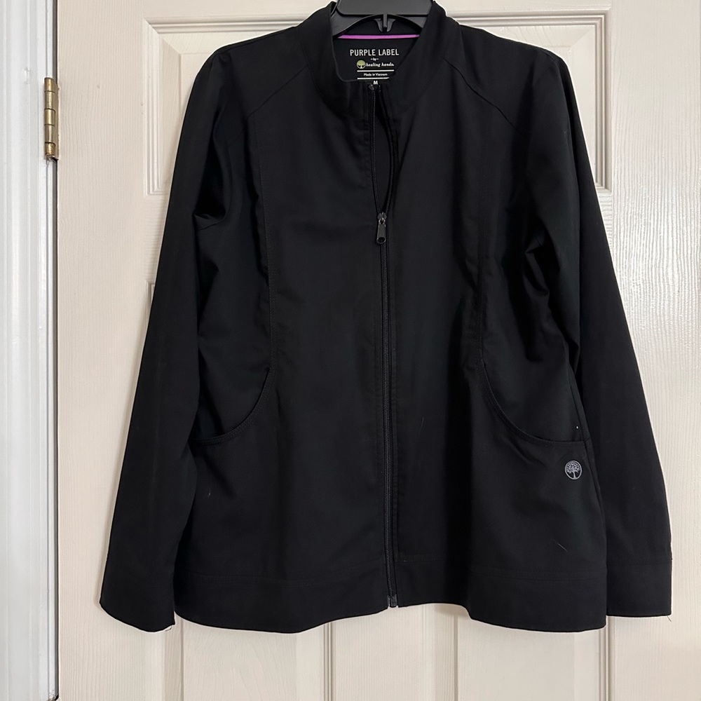 Healing Hands Purple Label Dakota Zip Front Women's Black Scrub Jacket Medium
